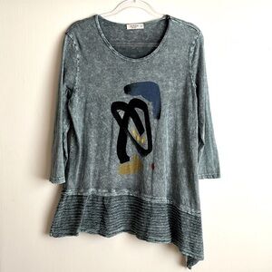 Jess & Jane - Tunic Top Abstract Design Mineral Wash Texture